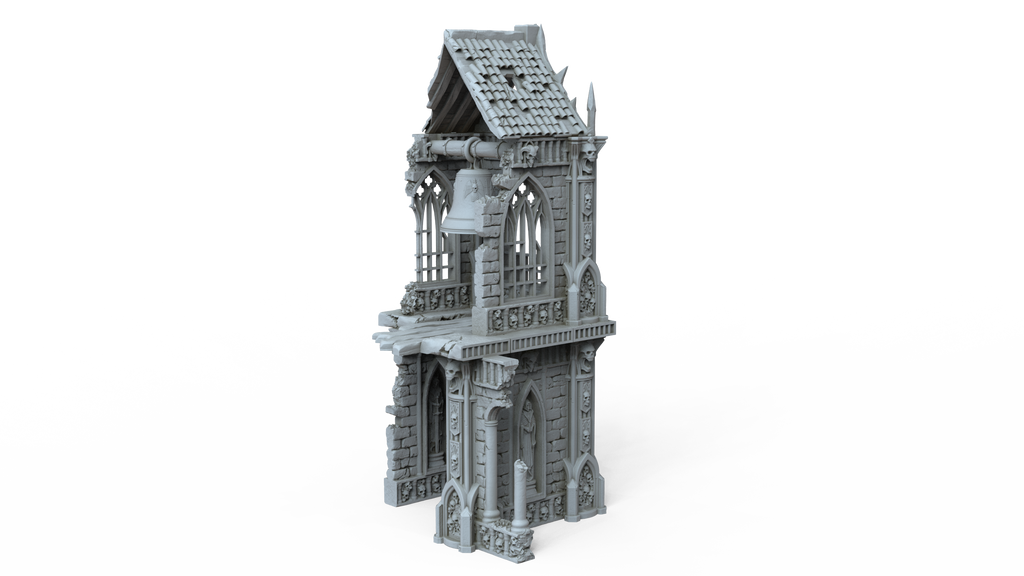 Grimdark Gothic Bell Tower 3-Storey 3D Printed Sci-Fantasy Wargame Terrain 28mm