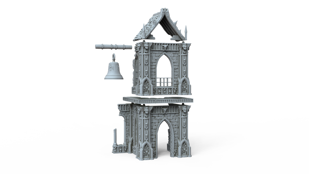 Grimdark Gothic Bell Tower 3-Storey 3D Printed Sci-Fantasy Wargame Terrain 28mm