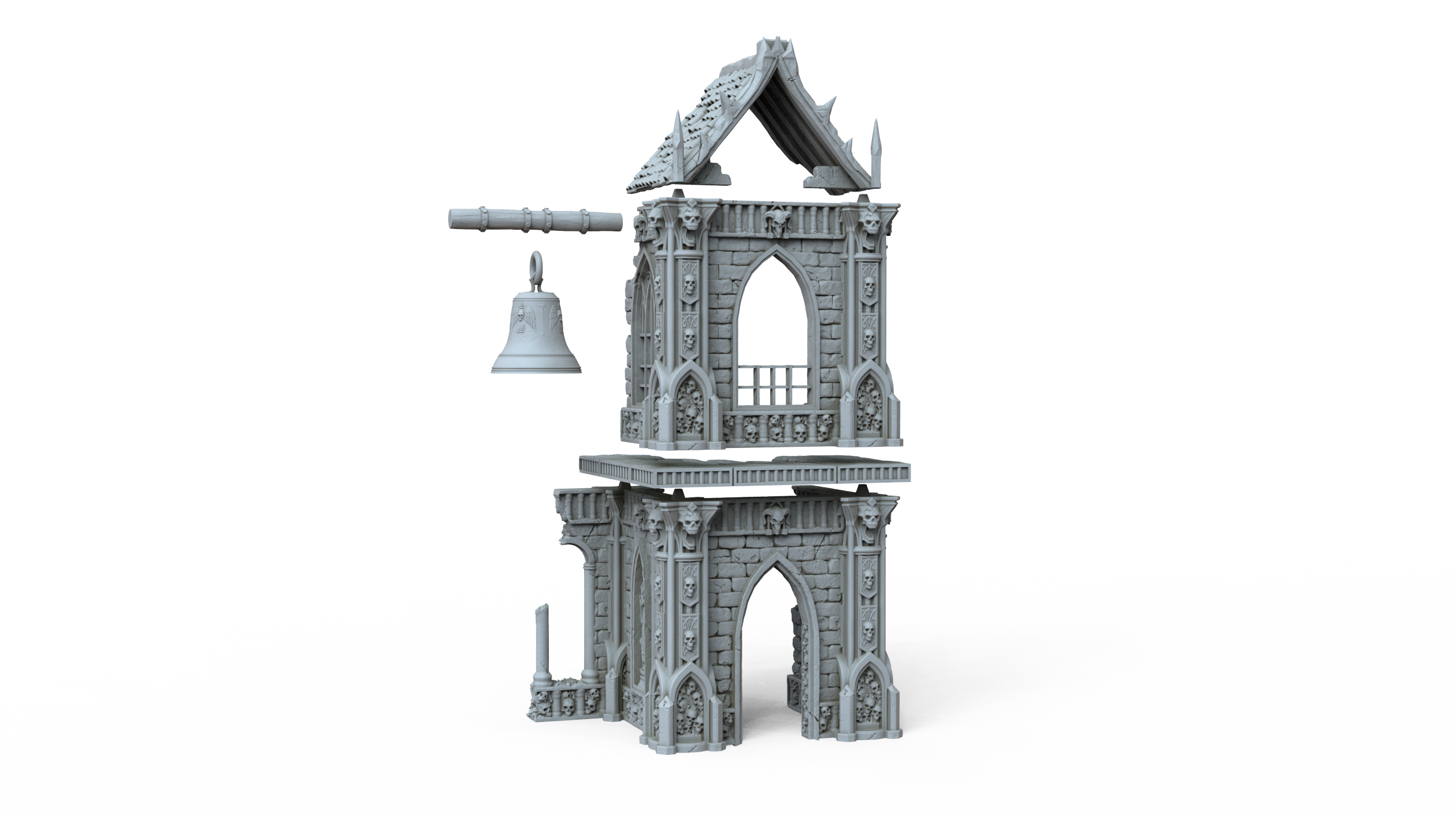 Grimdark Gothic Bell Tower 3-Storey 3D Printed Sci-Fantasy Wargame Terrain 28mm