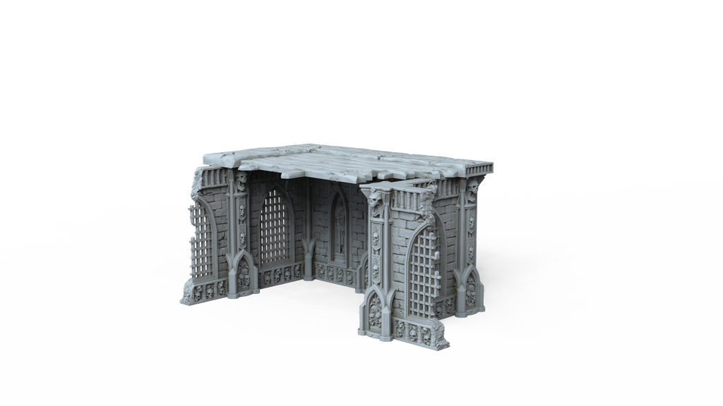 Grimdark Gothic Corner Chapel Ruin 1-Storey 3D Printed Sci-Fantasy Terrain 28mm