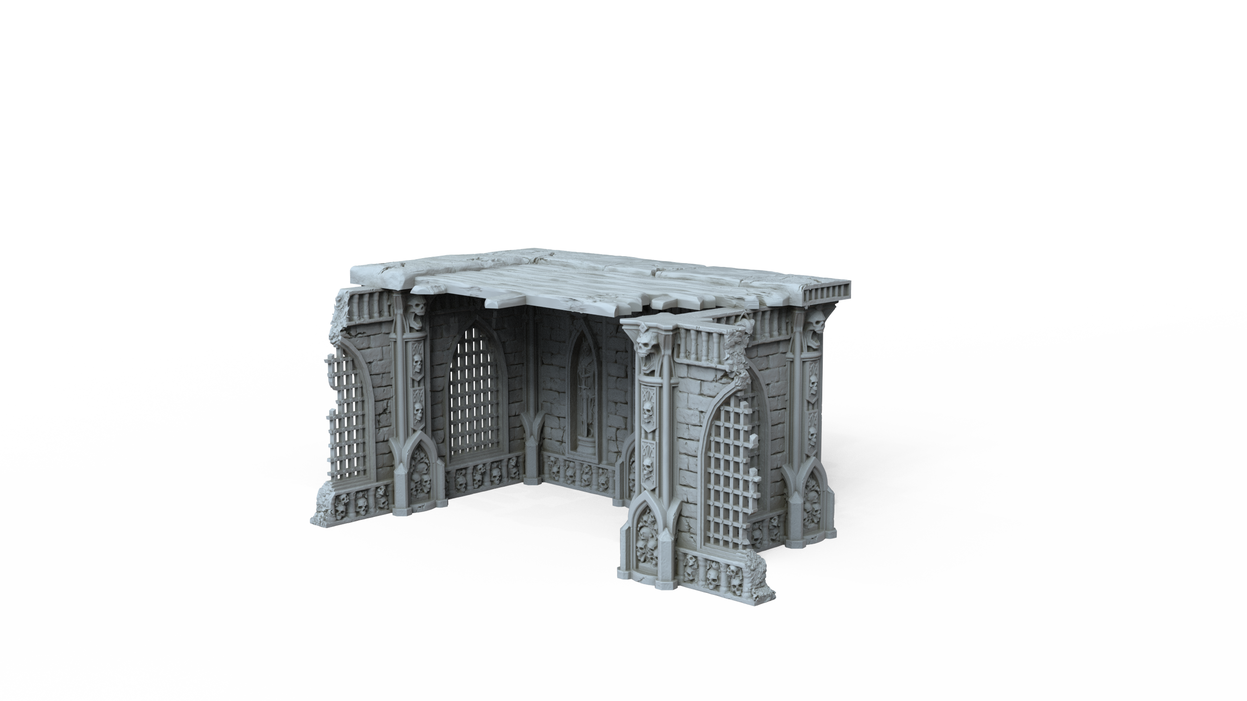 Grimdark Gothic Corner Chapel Ruin 1-Storey 3D Printed Sci-Fantasy Terrain 28mm