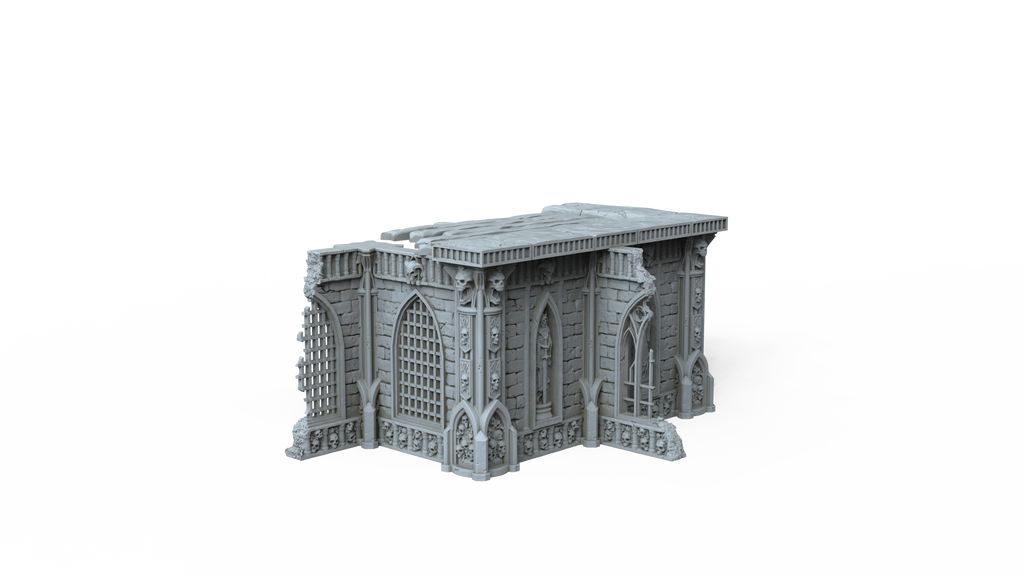 Grimdark Gothic Corner Chapel Ruin 1-Storey 3D Printed Sci-Fantasy Terrain 28mm