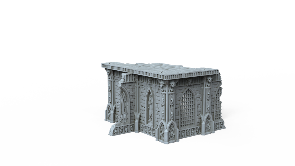 Grimdark Gothic Corner Chapel Ruin 1-Storey 3D Printed Sci-Fantasy Terrain 28mm