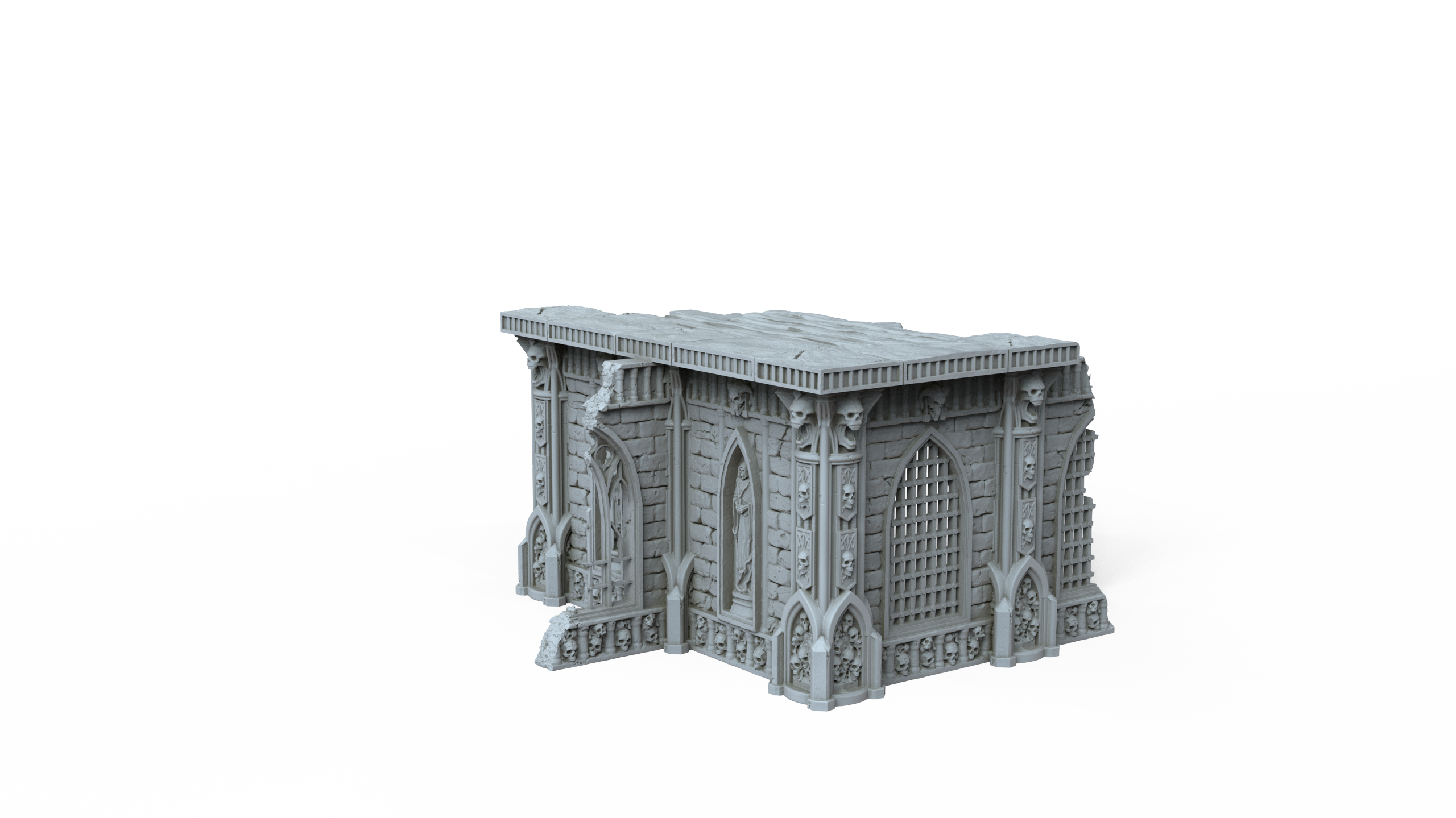 Grimdark Gothic Corner Chapel Ruin 1-Storey 3D Printed Sci-Fantasy Terrain 28mm