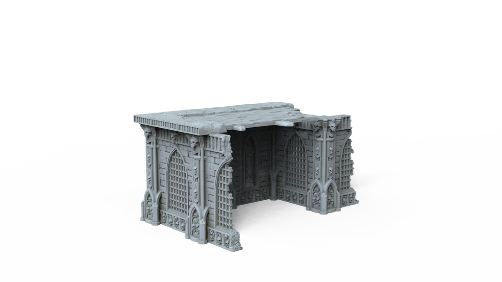 Grimdark Gothic Corner Chapel Ruin 1-Storey 3D Printed Sci-Fantasy Terrain 28mm