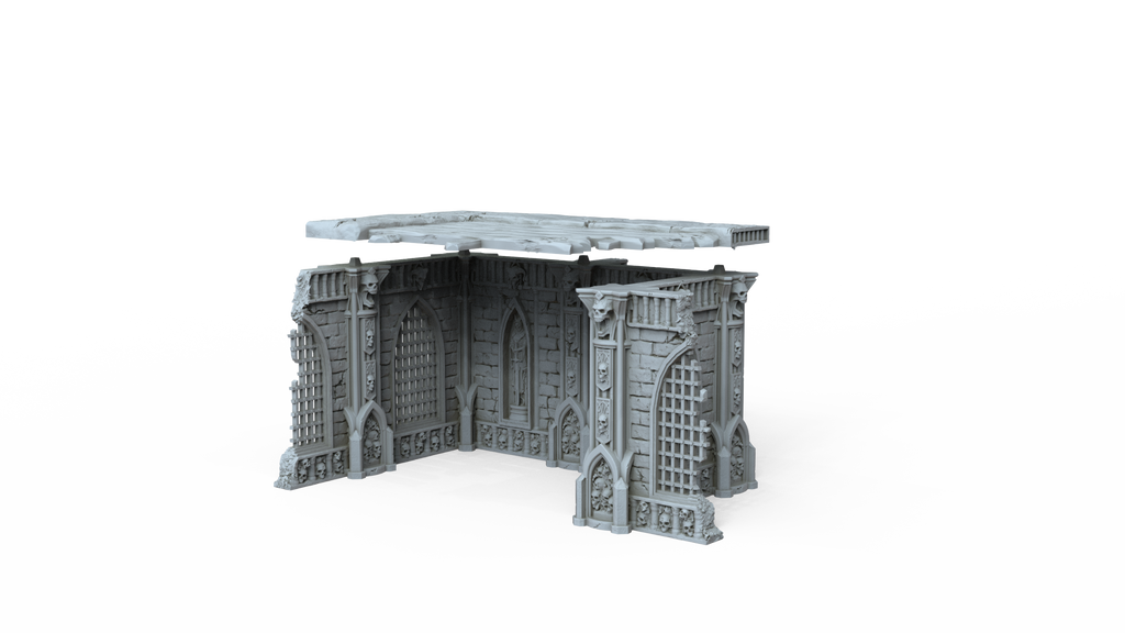 Grimdark Gothic Corner Chapel Ruin 1-Storey 3D Printed Sci-Fantasy Terrain 28mm