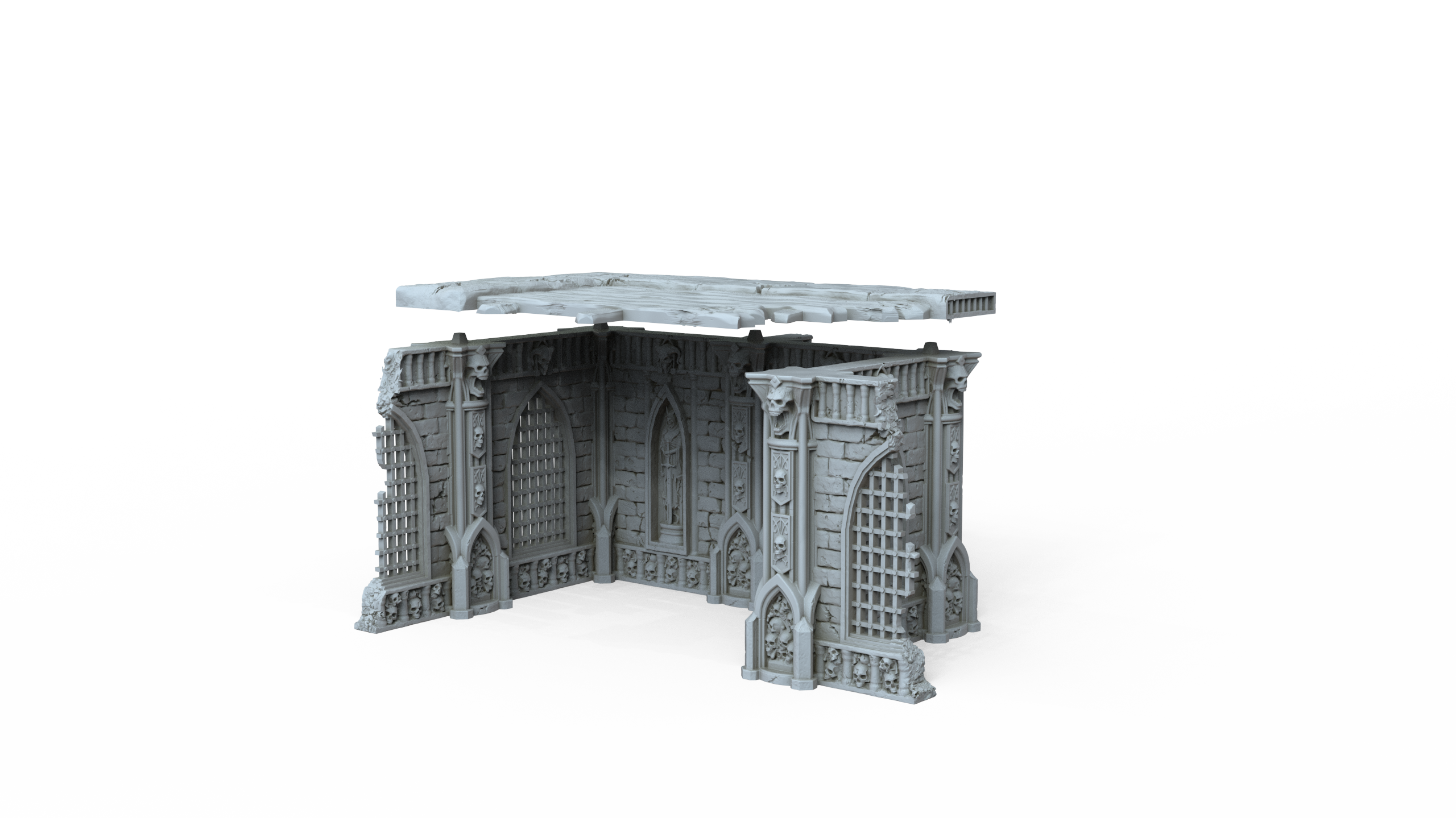 Grimdark Gothic Corner Chapel Ruin 1-Storey 3D Printed Sci-Fantasy Terrain 28mm