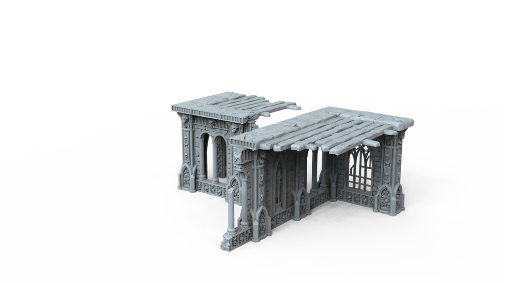 Grimdark Gothic Arcade Ruin 2-Storey Timber Floors 3D Printed Sci-Fantasy 28mm